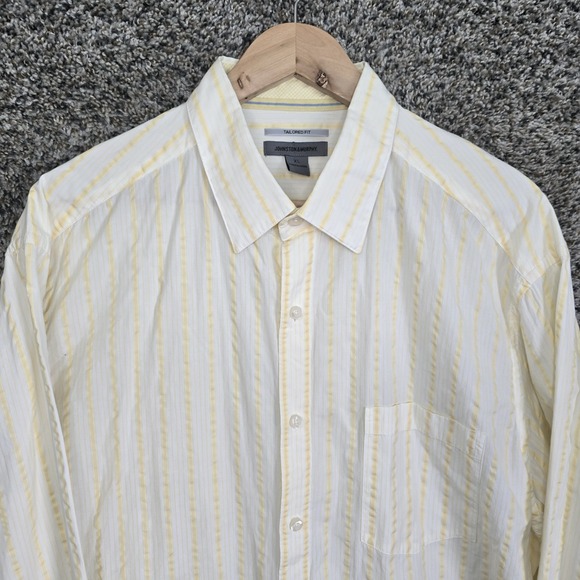 Johnston & Murphy Shirt Mens XL Yellow Striped Button Up Tailored Fit Cotton - Picture 4 of 7
